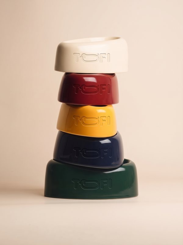Pet product visual: stacked dog bowls