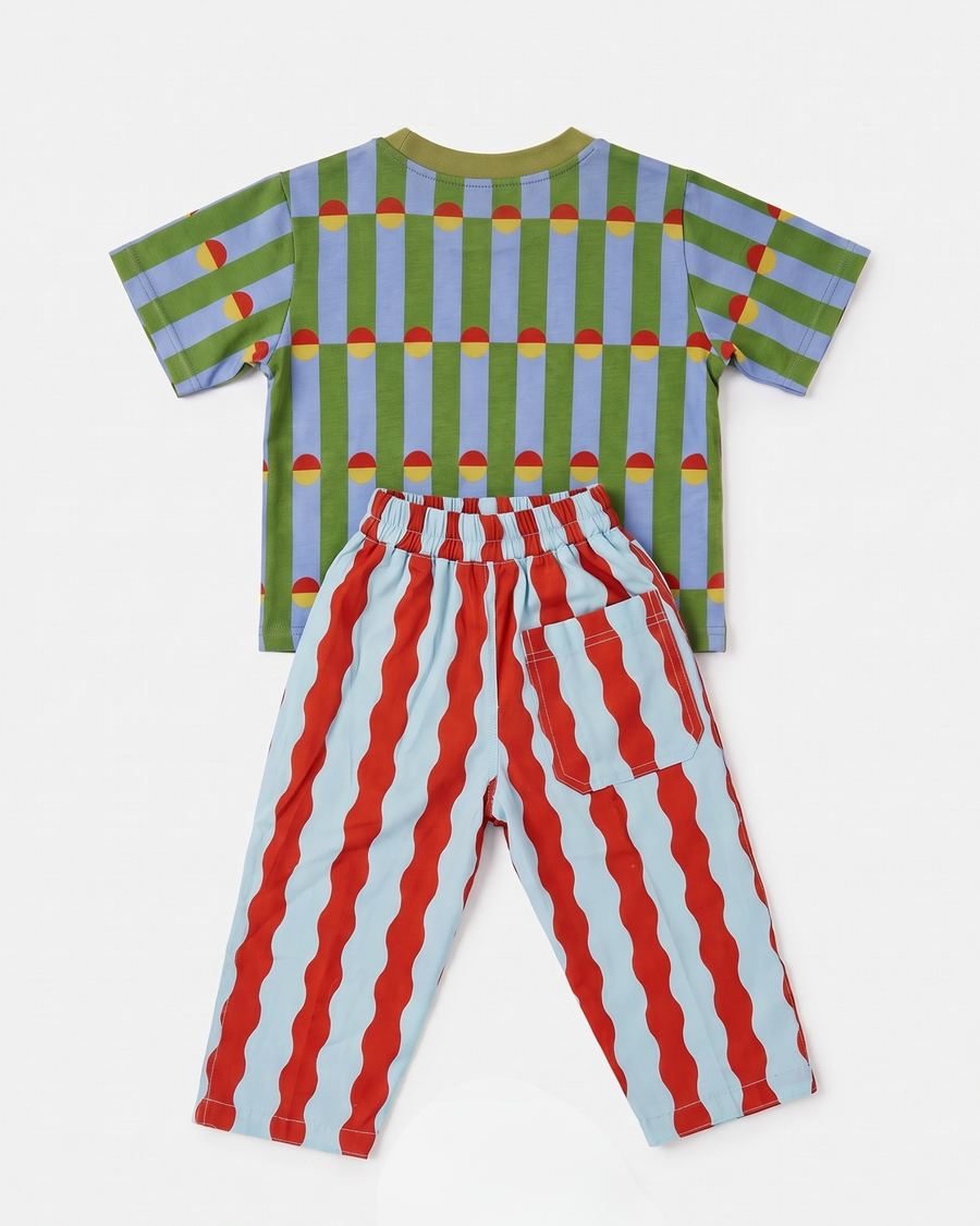 Studio product photo of the striped kids outfit on a clean background